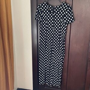 Vintage 1980s Donna Ricco Black White Polka Dot Jumpsuit Short Sleeve Tailored